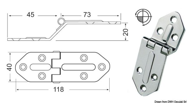 Cerniera inox sporgente 118x40 mm - 38.445.05